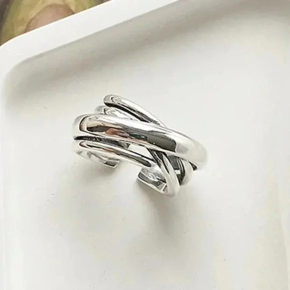 Minimalist Sterling Silver Twisted Ring Adjustable - Picture 7 of 8